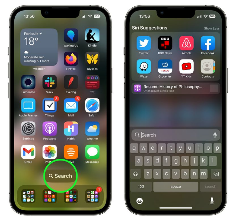 下冶镇苹果手机维修分享升级到 iOS 16 后，如何删除主屏幕上的搜索按钮 